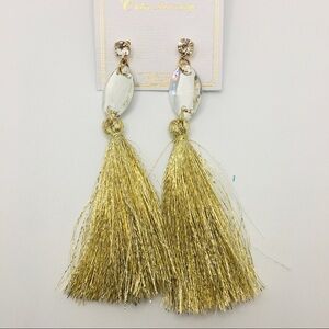 EARRINGS BOHO TASSEL GOLD METALLIC & CRYSTALS!!